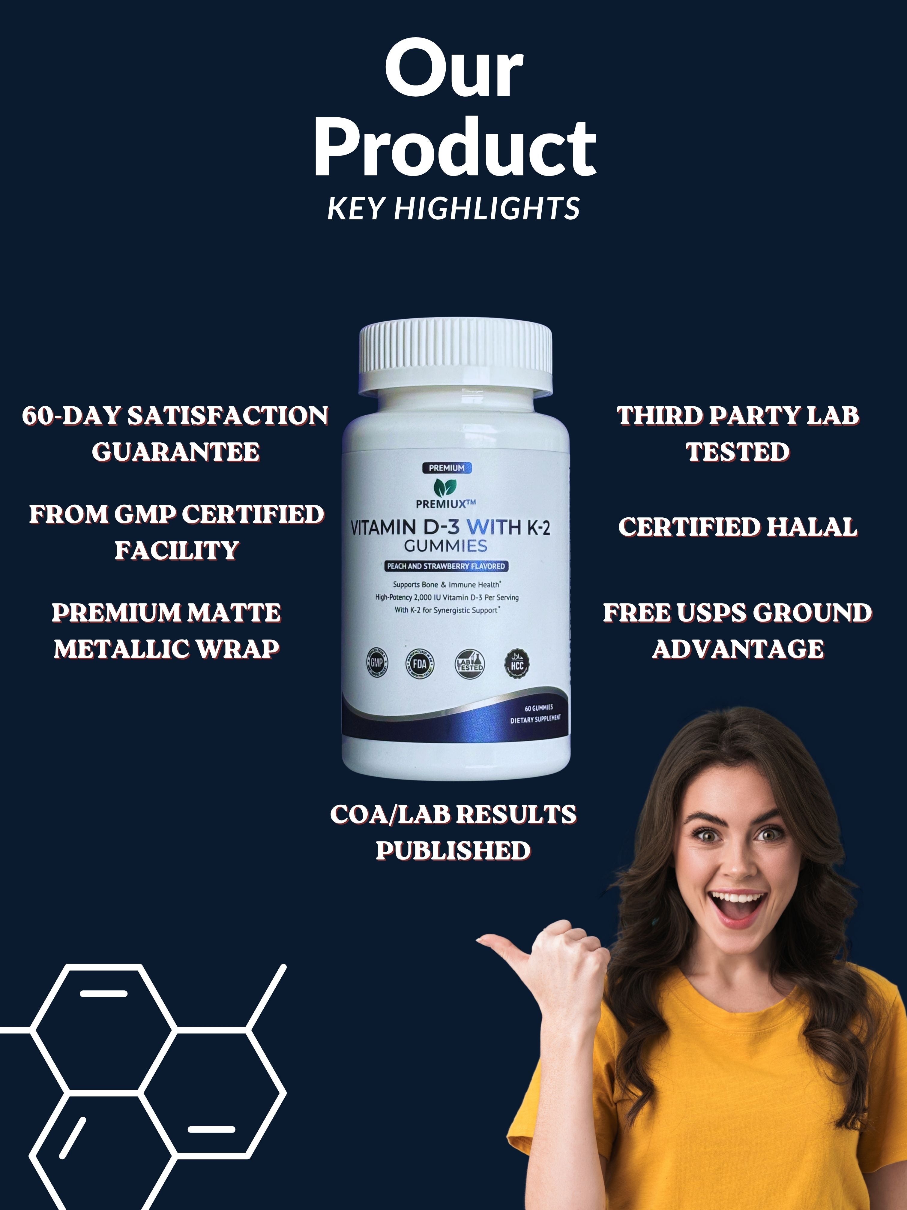 Premiux Vitamin D3 + K2 Gummies — Bone & Heart Health