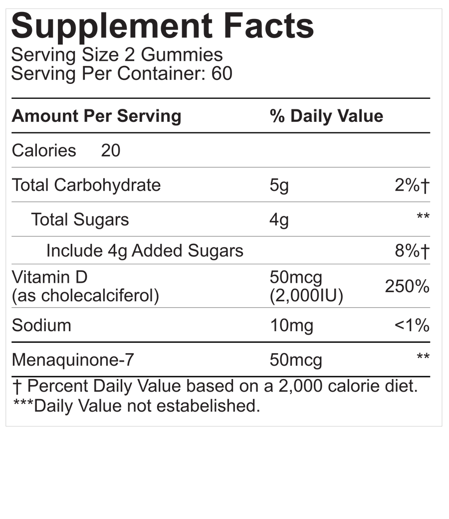 Supplement Facts: Vitamin D3 + K2 Gummies