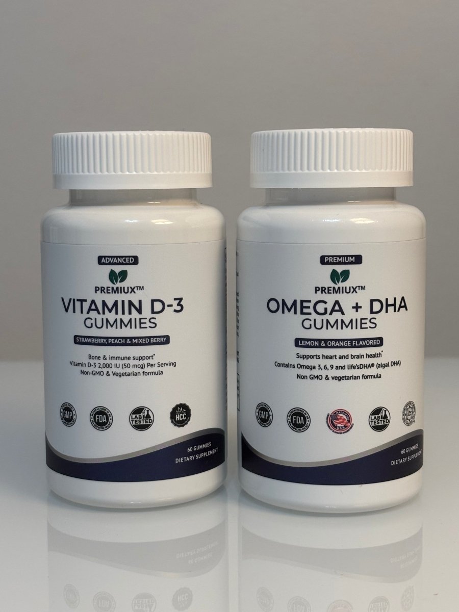 Vitamin D Gummies + Omega & DHA Gummies Bundle - Premiux NutritionVitamin D Gummies + Omega & DHA Gummies Bundle