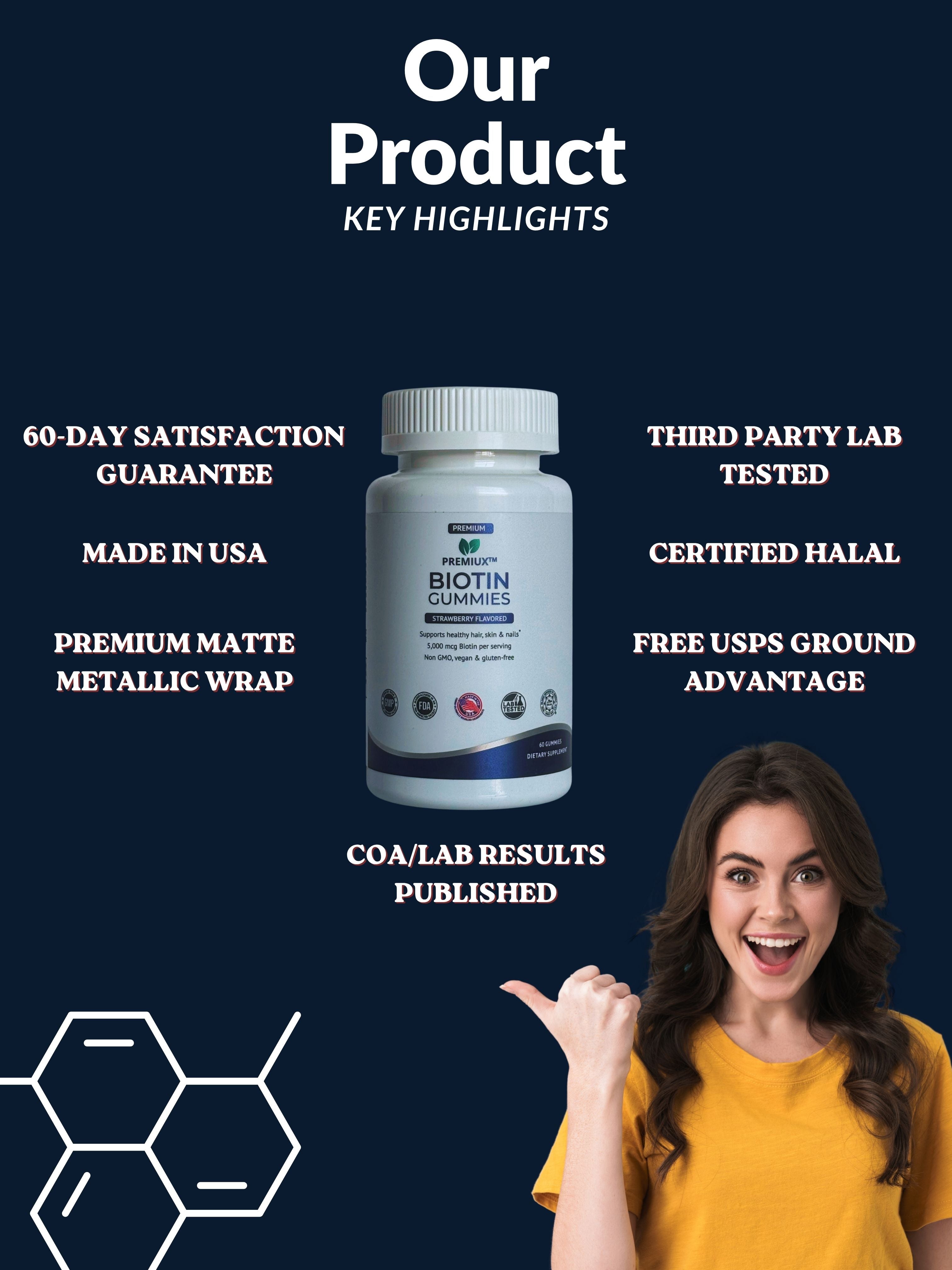 Premiux Biotin Gummies 5000mcg — Hair, Nails & Skin