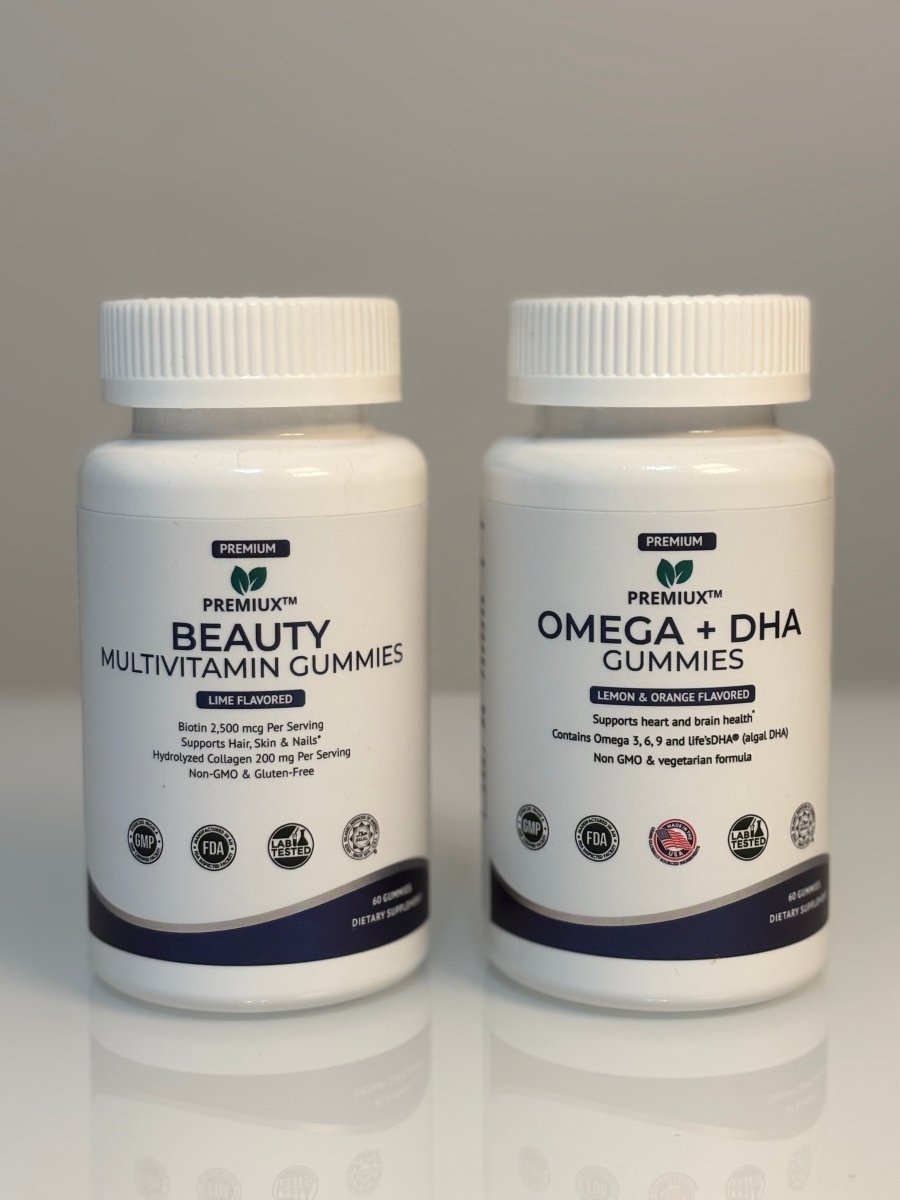 Beauty Multivitamin + Omega & DHA Gummies Bundle - Premiux NutritionBeauty Multivitamin + Omega & DHA Gummies Bundle