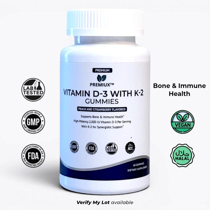 Premiux Vitamin D3 + K2 Gummies — Bone & Heart Health - Premiux NutritionPremiux Vitamin D3 + K2 Gummies — Bone & Heart Health199874591377